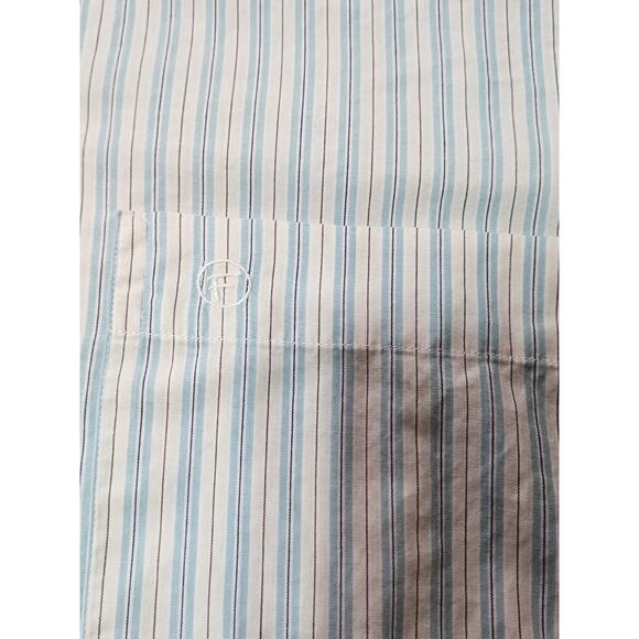 Fideli Shirt Men Large Aqua Blue Pinstripe Classic Short Sleeve Dress Casual - Picture 3 of 7